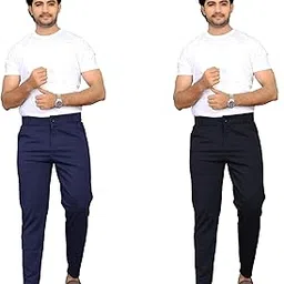 Geeta Fashion Men's Solid Lycra Slim Fit Stretchable Casual Wear Comfortable Formal Trousers Pants Model 25.6 PantLycra COMBO2-picture-13