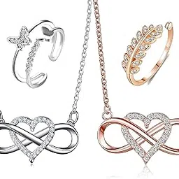 Heart Infinity Pendant For Women Girls AD Chain Necklace For Women Butterfly Silver Plated Adjustable Ring Gift for Sister-image-1