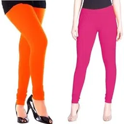 Women and Girls Slim Fit Full Length Leggings (Combo Pack of 2) Orange & Pink_817TW_11 Years12 Years_BAZ-picture-18