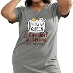 fflirtygo Women’s Cotton Nighty | Printed Knee Length Nighty |Short Sleeve Nighty |Short Nightdress|Grey Color |Pillow Queen Night Gown| Long T-Shirt|Sleepwear & Casual Wear Nighty-picture-24