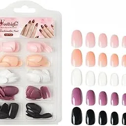 120 Pcs Press On Nail Tips - Medium Round Artificial Nail Extensions in 5 Colors, Natural Reusable Stick-On False Nails Kit for Women & Girls, 12 Sizes, Salon-Like Finish (Shade 05)-image-20