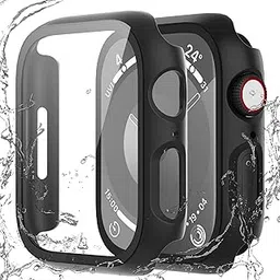 2 Pack Waterproof Case Compatible with Apple Watch 40mm SE3/SE2/SE/6/5/4 with Tempered Glass Screen Protector, Full Protective Hard PC Bumper Case Face Cover for iWatch 40 mm Black*2-picture-48