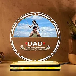 DECOCRU Acrylic Gift for Father's Day | Personalised Dad Gift from Daughter, Son, Papa, Grandfather | Custom with Photo and Name | LED Night Table Lamp | Useful Circle Shape Gift (5.5 x 5.5) inches-picture-19