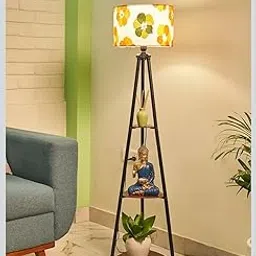 Ranu Traders Wooden Floor Lamp with Shelf (Cotton White). LED Bulb Included.-picture-30