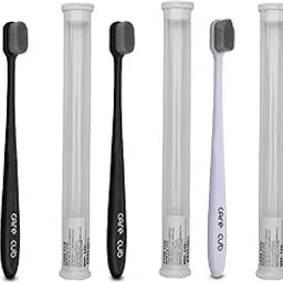 CARE CUB 2 Black & 2 White Flat Head Ultra Soft-Bristles Micro Nano 10,000 Nano Bristle Good Cleaning Effect For Sensitive Teeth Oral Gum Recession,Manual Toothbrush For Adults Pack Of 4-picture-38