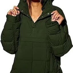 lnkqa Womens's Lightweight Down Coat Long Sleeve Button Quilted Pullover Puffer Jacket Packable Hooded Oversized Winter Coat-picture-10