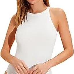 quecy Women's Sleeveless Racerback Skinny One Piece Tank Bodysuit Top-picture-17