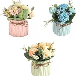 Merishopp 3 Pieces Mini Artificial Flower Fake Simulation Hydrangea Plant Ceramic Pot-picture-12