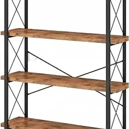 Bookshelf, 4-Tier Industrial Bookcase, Rustic Open Book Shelf, Freestanding Tall Bookshelves with Metal Frame-picture-10