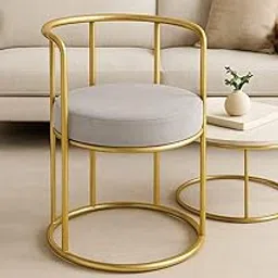 Modern Accent Chair with Gold Metal Frame, Round Back Dining Chair, Black Cushioned Seat, Contemporary Living Room Furniture (Grey)-picture-22