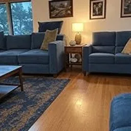 Modern Living Room Set, 3-Piece Navy Blue Sofa Set with Gold Accent Pillows, Contemporary Fabric Upholstery-image-57