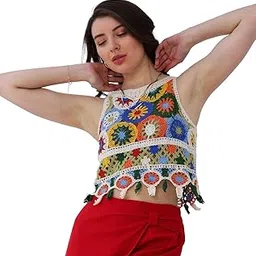 icw Women Embroidery Beachwear Halter Neck Sleeveless Knit Boho Crochet Vest Crop Cami Tank Top 158-picture-25