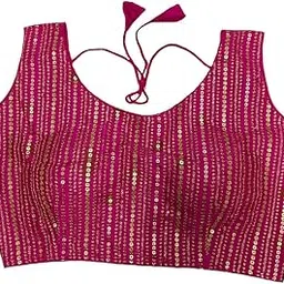vihu fashion Women's Sequin Embroidered U Neck Sleeveless Readymade Saree Blouse Indian Ethnic Designer Stitched Women's Readymade Blouse Sleeveless Blouse Readymade Saree Blouse for Women-picture-37