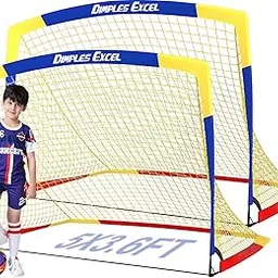 Dimples Excel Soccer Goal Soccer Net for Kids Backyard, 2 Set (5' x 3.6', Blue+Yellow)-image-83