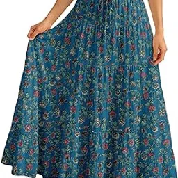 moomaya Women’s Cotton Resort Skirt with Pockets | Tiered Maxi Summer Skirt | 40-Inch Vacation Wear | Flowy Vacation Outfit-picture-55