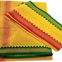cotton colors Cotton Dhoti and Angavastram Set (Yellow, Free Size - 2.00 m Approx) - Pack of 2 Piece_DSG0053-picture-11