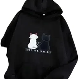 Women’s Printed Fleece Hoodie | Long Sleeve Winter Sweatshirt for Casual & Cozy Wear Black L-picture-32