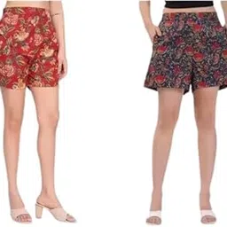 Aanvi Kurti Women's Floral Print Shorts, High Waist, Pockets, Casual Wear-picture-13