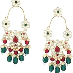 zaveri pearls Green & Rani Pink Kundan & Beads Dangle Earring For Women -ZPFK16184-picture-29