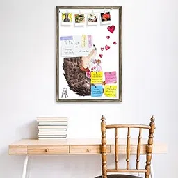 ArtzFolio Hedgehog Holding Glass Jar | Bulletin Board Notice Pin Board | Vision Soft Board Combo with Thumb Push Pins & Sticky Notes | Antique Golden Frame | 16 x 24 inch (41 x 61 cms)-picture-13