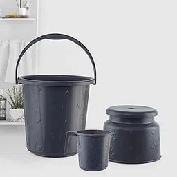 Cello Petal Bathroom Set | Sturdy and Durable | Lightweight and Rigid | Easy to Clean and Attractive Design | Small Set of 3, Dark Grey image 1