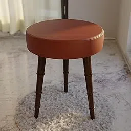 World Mart® Wooden Ottoman Stool | Vintage 3-Leg Ottoman with Leather Top | Handcrafted Pouffe & Footstool | Multipurpose Living Room & Office Sitting Stool | Decorative Folding Seat | 14x18 Inches-picture-27