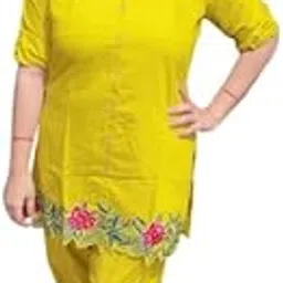 Women’s Yellow Stylish Suit Set – Designer Kurti with Pants, Trendy Ethnic Outfit, Perfect for Parties, Festivals, Casual & Formal Occasions (IN, Alpha, XL, Regular, Yellow_XXL)-picture-45