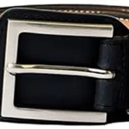 Men Formal Belt | Matte Finish Rectangular Buckle Design | Premium Leather & Durable Metal Buckle For Office & Formal Wear | Black-image-79