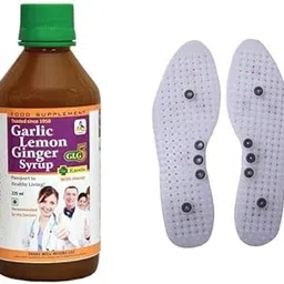 SKSB GLG5+ Karela Syrup made up of Garlic, Honey, Lemon, Ginger, Karela (Bitter Gourd), Turmeric & American Apple Cider Vinegar 525ml with one No. Shoe Insole White for Acupresure of Body Organs-picture-24