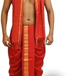 haldi mehendi shaadi Readymade Men’s Cotton Dhoti Pants + Uparna + Topi | Veshti Pancha for Men & Boys | Wedding, Festival, Puja Wear | Dhotar Mundu with Golden Border Angavastram-picture-13