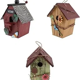 CALANDIS™ 3xCountry Cottages Wood Bird House Hanging Birdhouse Condo Garden Decor | Birdhouses | Bird & Wildlife Accessories | Yard, Garden & Outdoor Living-image-70