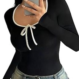 perfette wollo Black Slim Fit Scoop Neck Top, Long Sleeves Top for Women,Front Knot Top-picture-23