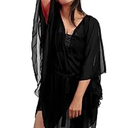 Plain Colors Women's Designer Neckline Short Pareo Kaftan | Georgette | Sheer | Sexy Beach wear | Bikini Cover up | Bikini Cover up-image-4