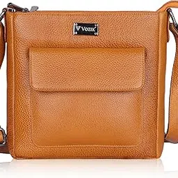 vozik Unisex Genuine Leather Sling Bag Crossbody Purse for Men & Women | Anti-Theft Chest Shoulder Travel Bag with 3 Main Compartments & Adjustable Strap (TAN)-picture-31