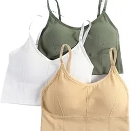 Yurisha Women Cotton Padded Wire Free Sports Bra Fitness Yoga Free Size (Pack of 3), Size (28-32) (Green White Skin)-picture-48