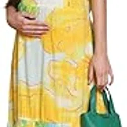 moms maternity Women's Cloud Printed Cotton Musturd Color Maternity Maxi Dress-picture-58