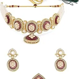 zaveri pearls Purple Stones Austrian Diamonds Multistrand Beaded Choker Necklace Earring & Ring Set For Women-ZPFK21782-picture-33
