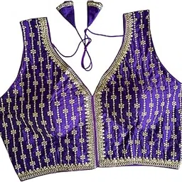 ambaryha creation Women's Designer Golden Jari Embroidered Sleeveless Readymade Blouse for Saree and Lehenga Choli (Free Size)-picture-17