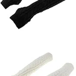2 Pairs Women Winter Knit Long Fingerless Gloves Thumbhole Arm Warmer Mitten-image-26