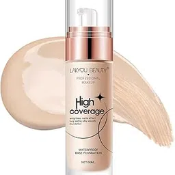 Lakyou Beauty High Coverage Foundation | Lightweight Waterproof Base Makeup | Weightless Matte Effect | Long-Lasting Silky Smooth Finish | 60ml (03(Natural Beige), 60ml)-picture-17