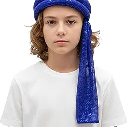 Arabian Sequin Turban for Men & Kids | Shiny Fancy Dress Headwear | Available in 6 Colors – Blue, Golden, Black, Pink, Red, Green-picture-20