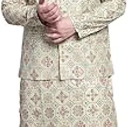 sojanya (Since 1958 Men's Cotton Linen PGreen Kurta & PGreen Nehrujacket with White Pyjama-picture-23