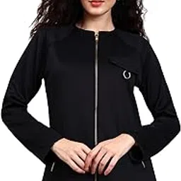 powersutra Women’s Black Stretchable Utility Zip-Up Jacket | Lightweight Scuba Fabric with Metallic Zipper & Flap Pockets | Full Sleeve Casual & Everyday Wear Jacket-picture-25