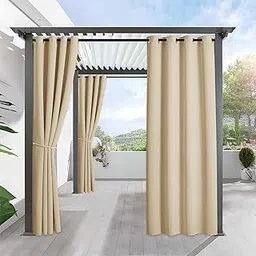 Pergola Outdoor Curtain Panel Decoration - RYB Home Blackout Curtains Outdoor Dcor Top Ring Grommet Rust Proof Water & Wind Repellent for Patio, 1 Panel, Width 52" x Height 84", Cream Beige-picture-12