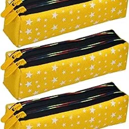 Pencil Pouch | Rexine Stationary Pouch | Pencil Utility Pouch | School Pencil Case for Kids | Pen-Pencil Box for Kids | 2 Zipper Pencil Organizer | Star Pencil Pouch | Pack of 3 | Yellow-image-74