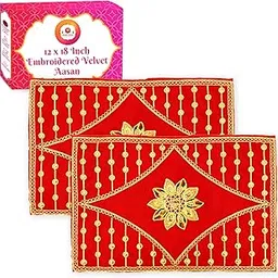 Bhakti Lehar (12 x 18 Inch) Embroidered Red Velvet Pooja Aasan Cloth Mat for God Idol | Laal Puja Asana Chowki Kapda for God, Mandir, Temple, Bajot and God Assan - Pack of 2-picture-20