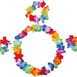 PartyMane Hawaiian Lei Flower Handband Silk Flower Garland Handband Hula for Beach Party Costume Dress Garland 4 Piece Set Necklace Headband & Bracelets Set of 4pcs-picture-28
