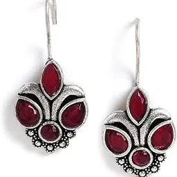 el regalo Small Oxidized German Silver Stones Hook Earrings- Handmade Oxidized Indian Earrings-picture-20