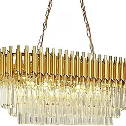 SUANI Golden Italian K9 Crystal Ceiling Fixture Metal Chandelier | Chandelier for Living Room | Jhoomar for Restaurant | Chandelier Home | Light Fixture Jhoomar Golden Oval (600X300) mm image 1