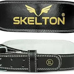 Skelton Weight Lifting Gym Belt-Large | Leather Gym Belt for Workout with Padded Back Support | Dead Lift Belt | (L, Black-White)-picture-21